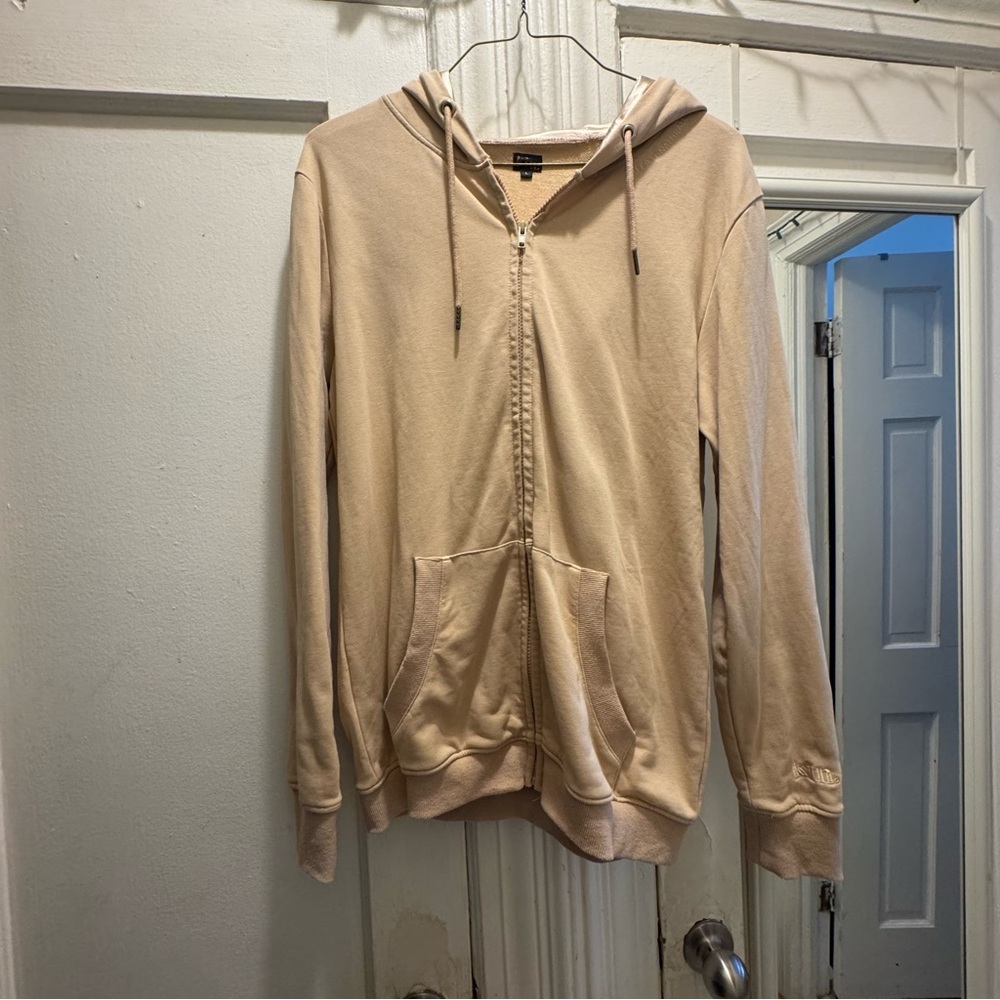 Kin Apparel Satin lined hoodie Beige Zip-Up Hoodie